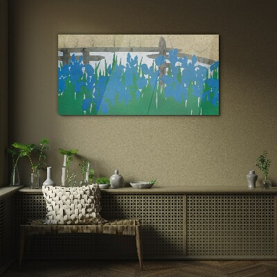 Flowers in shades of blue Glass Wall Art