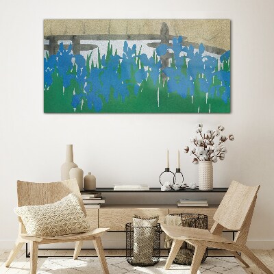 Flowers in shades of blue Glass Wall Art