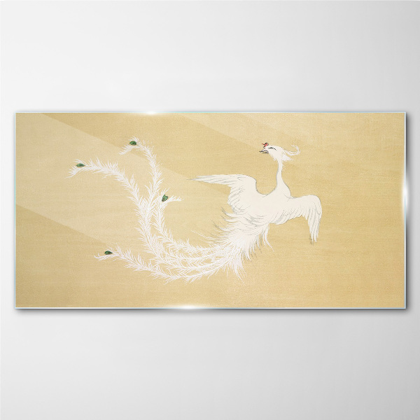 White phoenix on a gold background Glass Wall Art