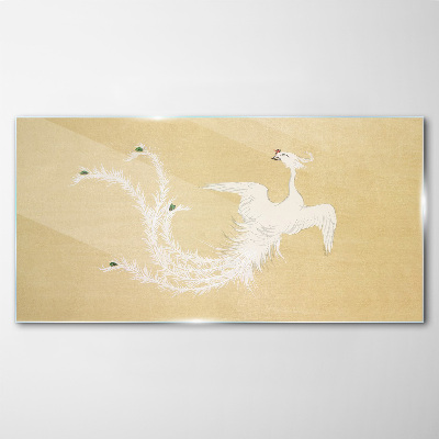 White phoenix on a gold background Glass Wall Art
