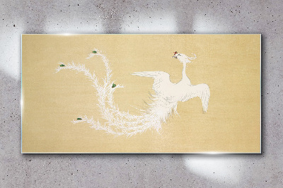 White phoenix on a gold background Glass Wall Art