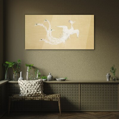 White phoenix on a gold background Glass Wall Art