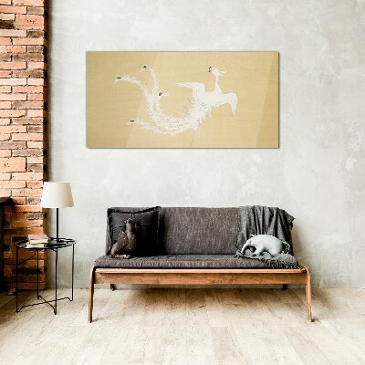 White phoenix on a gold background Glass Wall Art