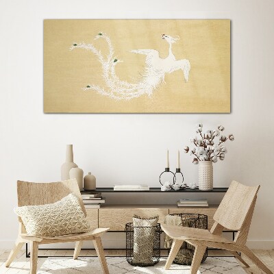 White phoenix on a gold background Glass Wall Art