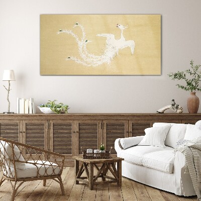 White phoenix on a gold background Glass Wall Art