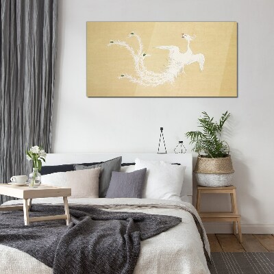 White phoenix on a gold background Glass Wall Art