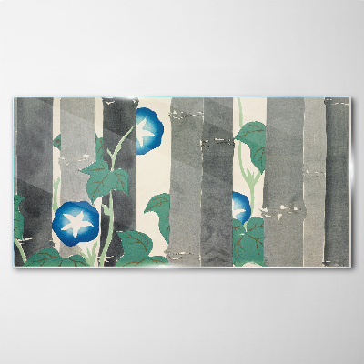 Morning in the forest with blue flowers Glass Wall Art