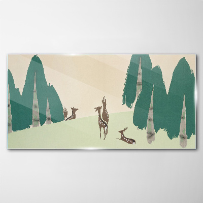 Forest deer against the background of trees Glass Wall Art
