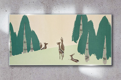 Forest deer against the background of trees Glass Wall Art