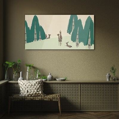Forest deer against the background of trees Glass Wall Art