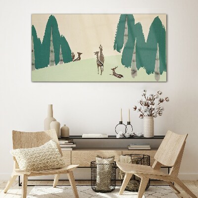 Forest deer against the background of trees Glass Wall Art