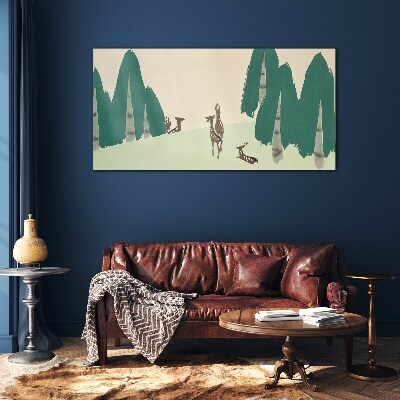 Forest deer against the background of trees Glass Wall Art