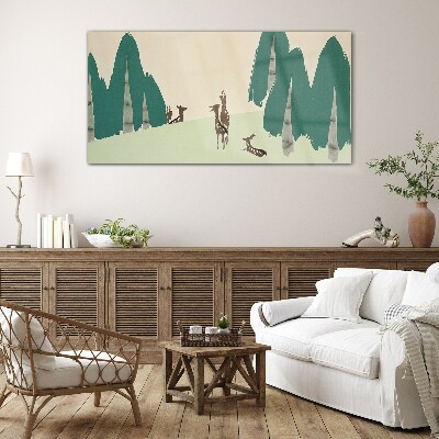 Forest deer against the background of trees Glass Wall Art