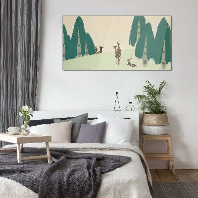 Forest deer against the background of trees Glass Wall Art