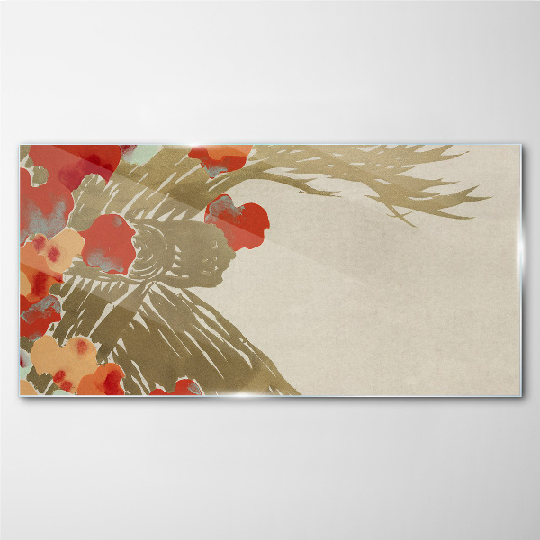 Floral motif in warm shades Glass Wall Art