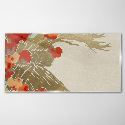 Floral motif in warm shades Glass Wall Art