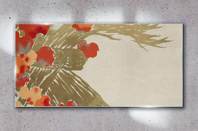 Floral motif in warm shades Glass Wall Art