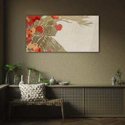 Floral motif in warm shades Glass Wall Art