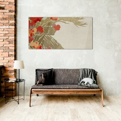 Floral motif in warm shades Glass Wall Art