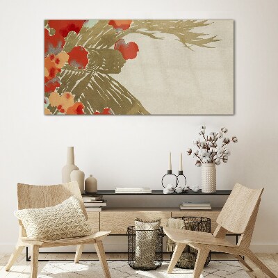 Floral motif in warm shades Glass Wall Art