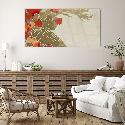 Floral motif in warm shades Glass Wall Art