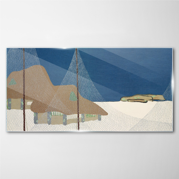Abstract landscape with mesh Glass Wall Art