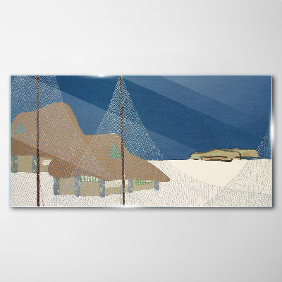 Abstract landscape with mesh Glass Wall Art