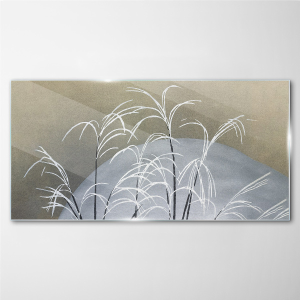 Winter grasses against the mountain backdrop Glass Wall Art