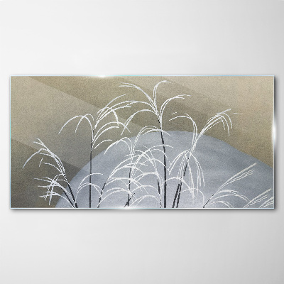 Winter grasses against the mountain backdrop Glass Wall Art