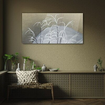 Winter grasses against the mountain backdrop Glass Wall Art