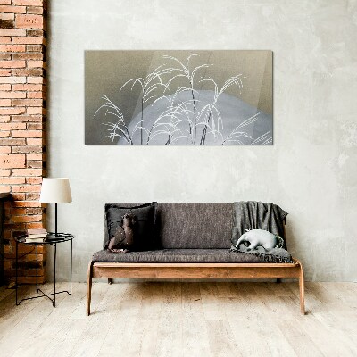 Winter grasses against the mountain backdrop Glass Wall Art