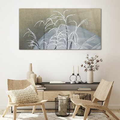 Winter grasses against the mountain backdrop Glass Wall Art