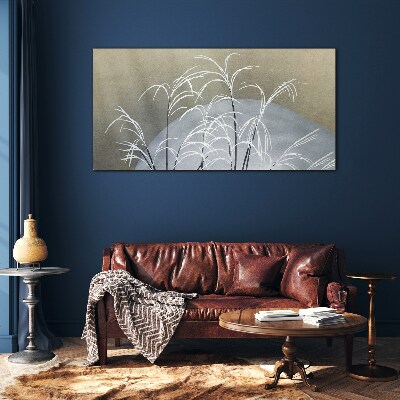 Winter grasses against the mountain backdrop Glass Wall Art