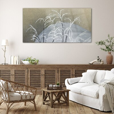 Winter grasses against the mountain backdrop Glass Wall Art