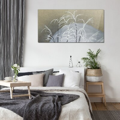 Winter grasses against the mountain backdrop Glass Wall Art