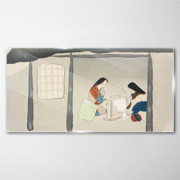 Working in a Traditional Japanese Village Glass Wall Art