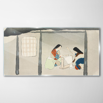 Working in a Traditional Japanese Village Glass Wall Art