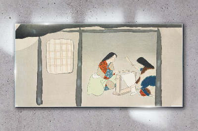 Working in a Traditional Japanese Village Glass Wall Art