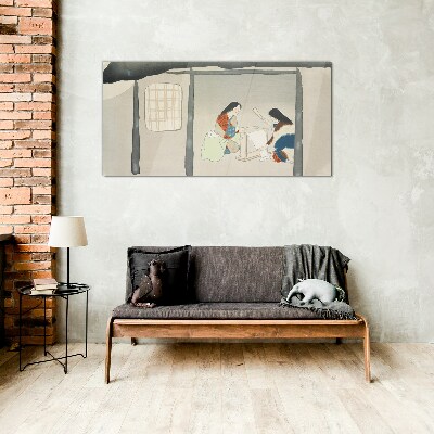 Working in a Traditional Japanese Village Glass Wall Art