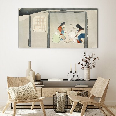 Working in a Traditional Japanese Village Glass Wall Art