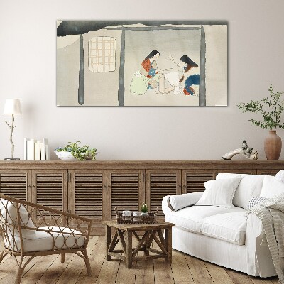 Working in a Traditional Japanese Village Glass Wall Art