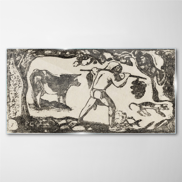 Pastoral scene with cattle Glass Wall Art