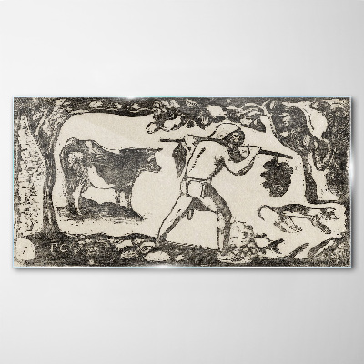 Pastoral scene with cattle Glass Wall Art