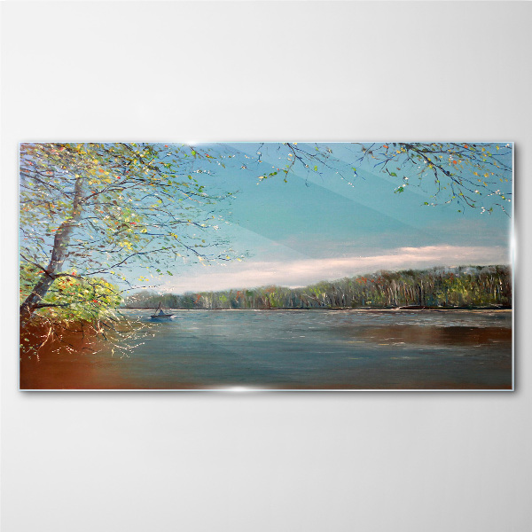A peaceful landscape by the river Glass Wall Art