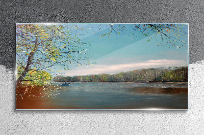 A peaceful landscape by the river Glass Wall Art