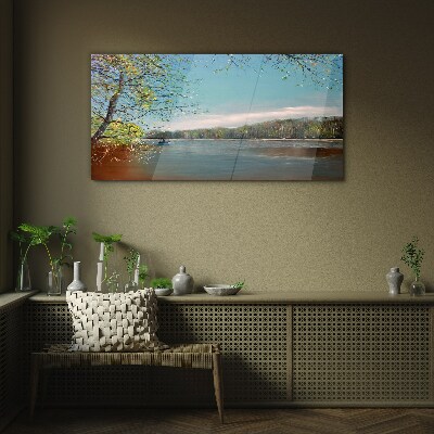 A peaceful landscape by the river Glass Wall Art