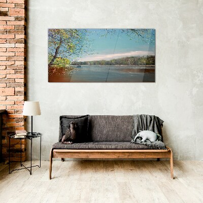 A peaceful landscape by the river Glass Wall Art