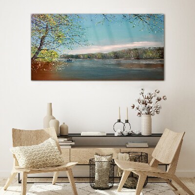 A peaceful landscape by the river Glass Wall Art