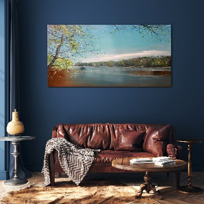 A peaceful landscape by the river Glass Wall Art
