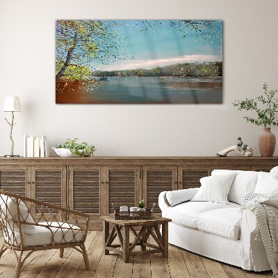 A peaceful landscape by the river Glass Wall Art